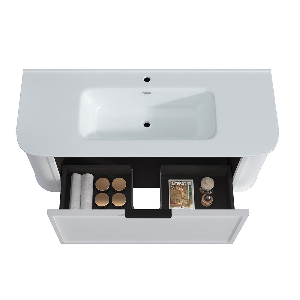 Curved Shaker Matte White Wall-Hung Vanity Units - 1200x460x420mm – detail view