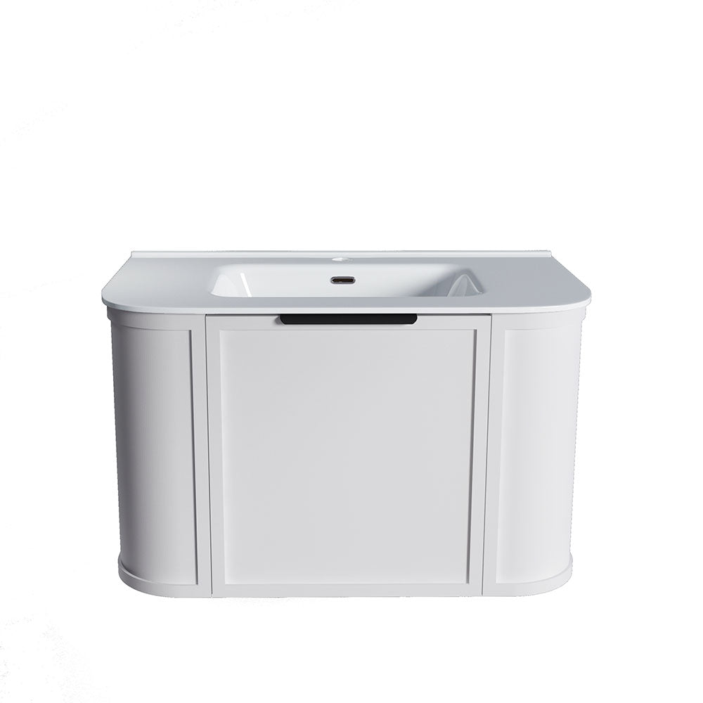 Curved Shaker Matte White Wall-Hung Vanity Units - 750x460x420mm