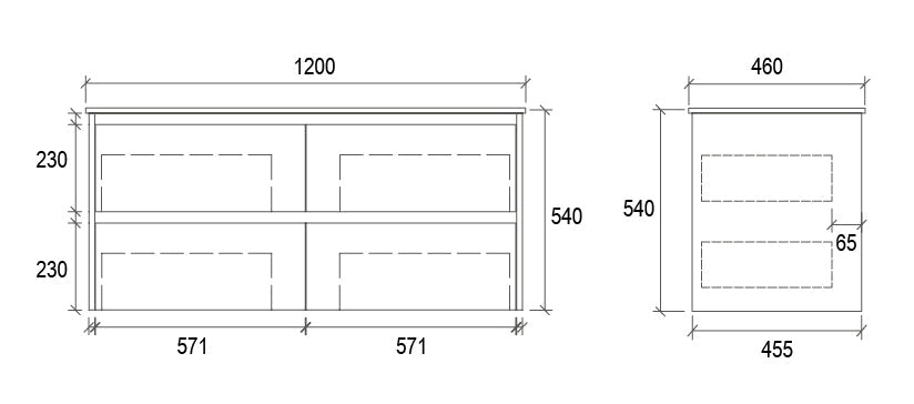 WHDM1200 - 1200x460x540mm Wall Hung Vanity with Veneer Cabinet – alternate view