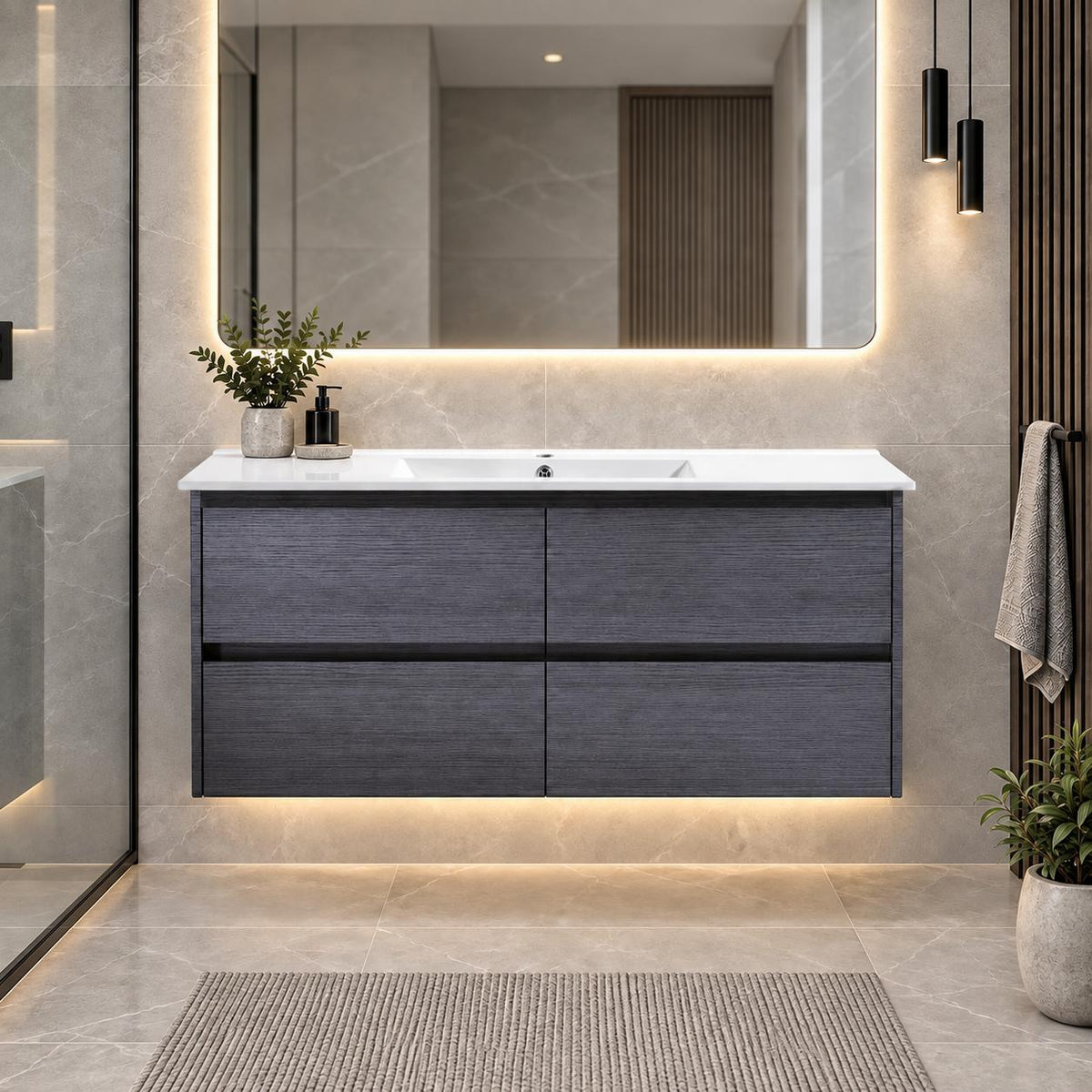 Georgia 1200mm Dark Oak Vanity Wall Hung - 1200x460x540mm