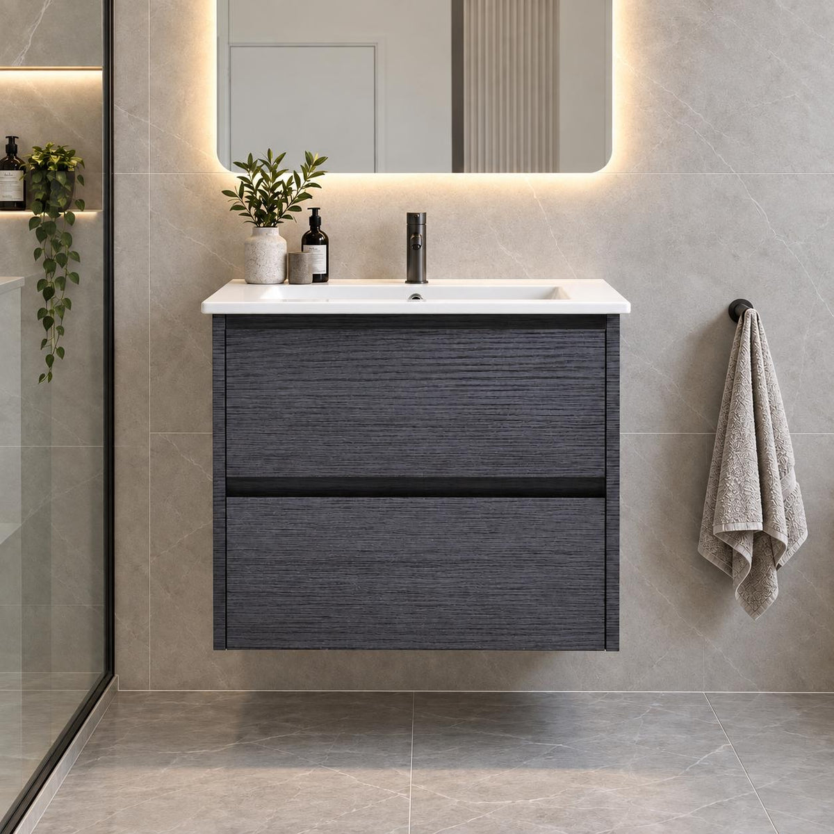 Georgia 600mm Dark Oak Vanity Wall Hung - 600x460x540mm