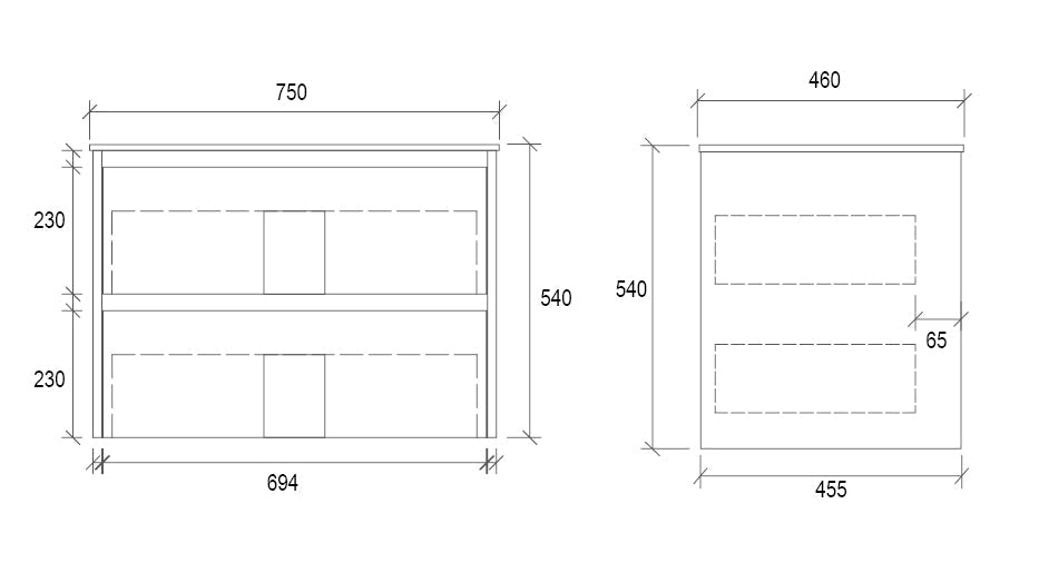 WHDM750 - 750x460x540mm Wall Hung Vanity with Veneer Cabinet – alternate view