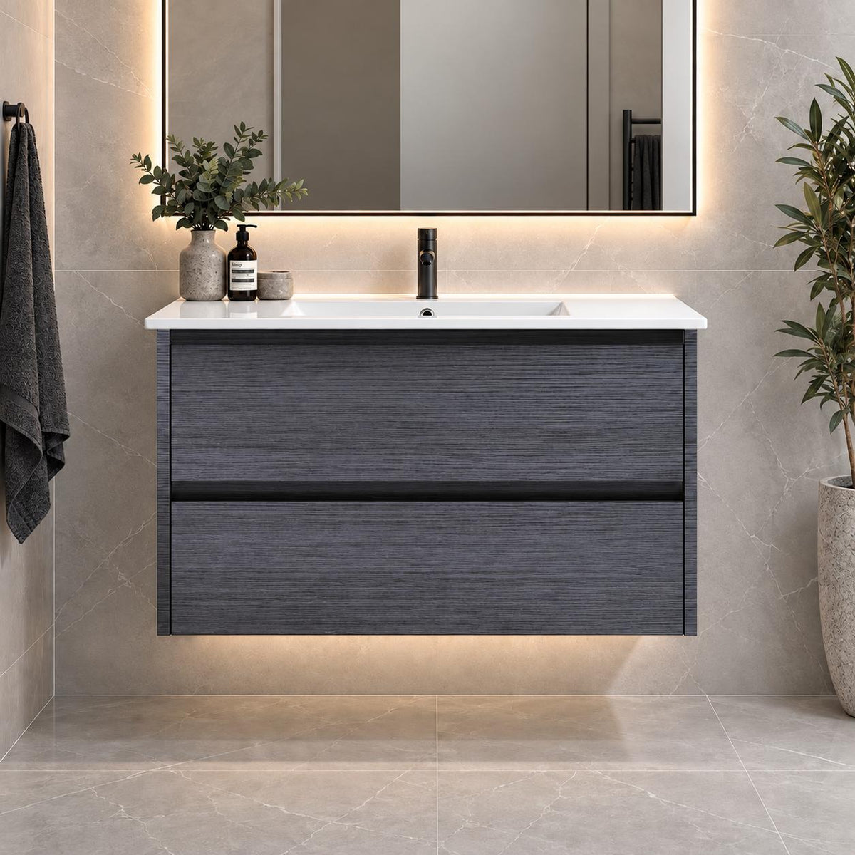 Georgia 900mm Dark Oak Vanity Wall Hung - 900x460x540mm