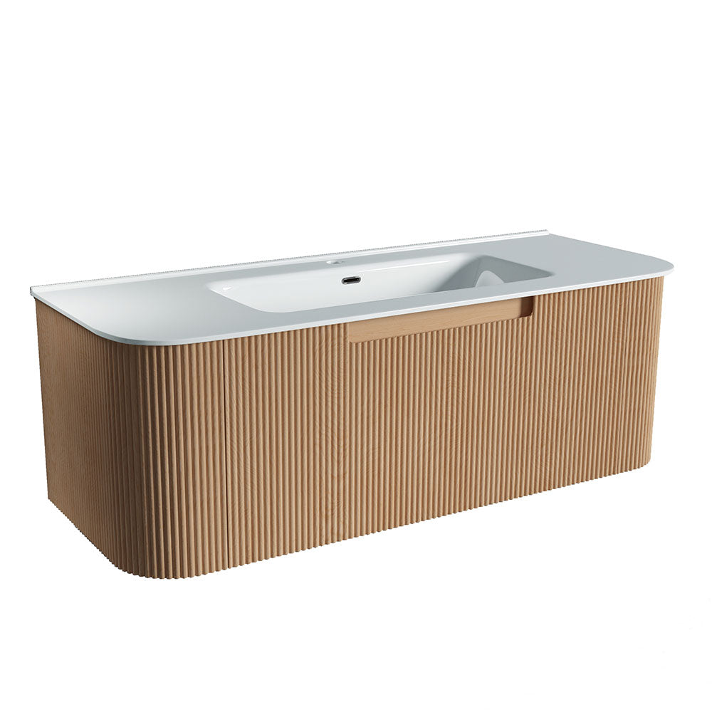 Fluted Natural Oak Wall-Hung Vanity Units - 1200x460x420mm – alternate view