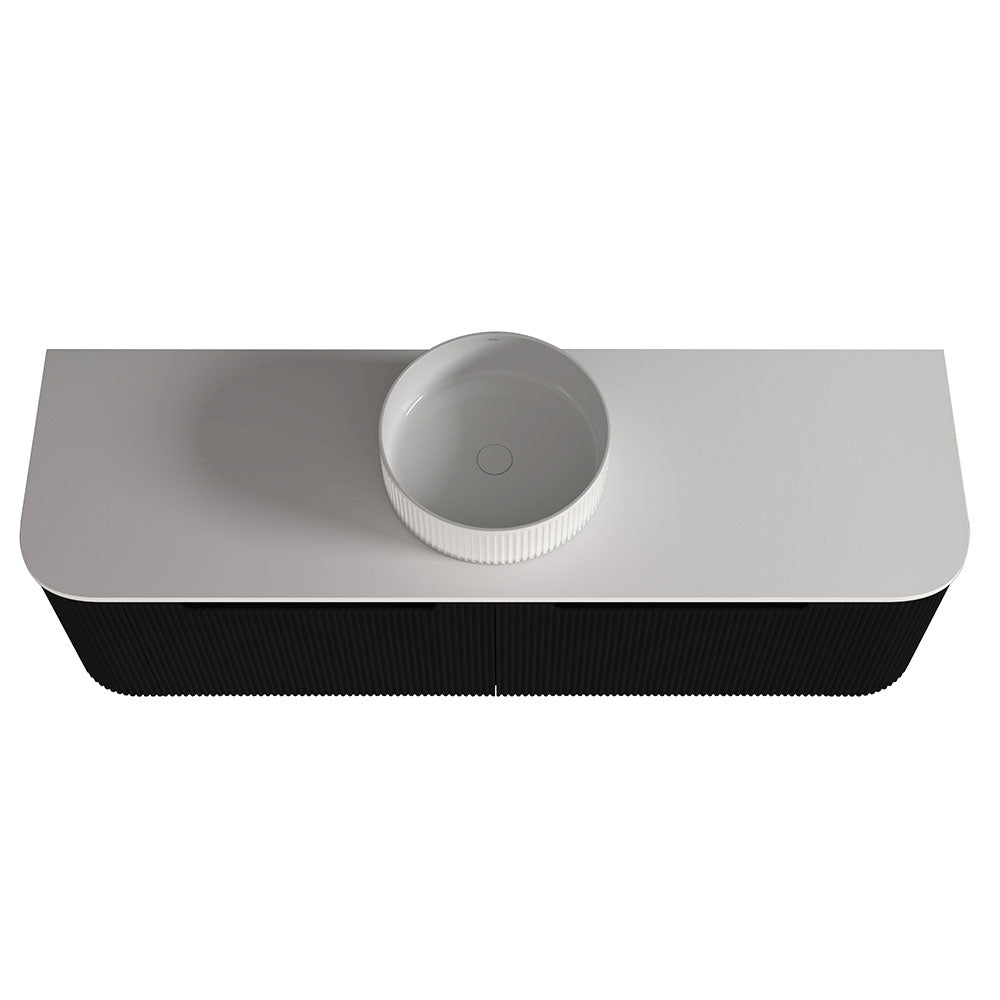 Fluted Matte Black Wall-Hung Vanity Units - Single Bowl - 1500x460x420mm – detail view