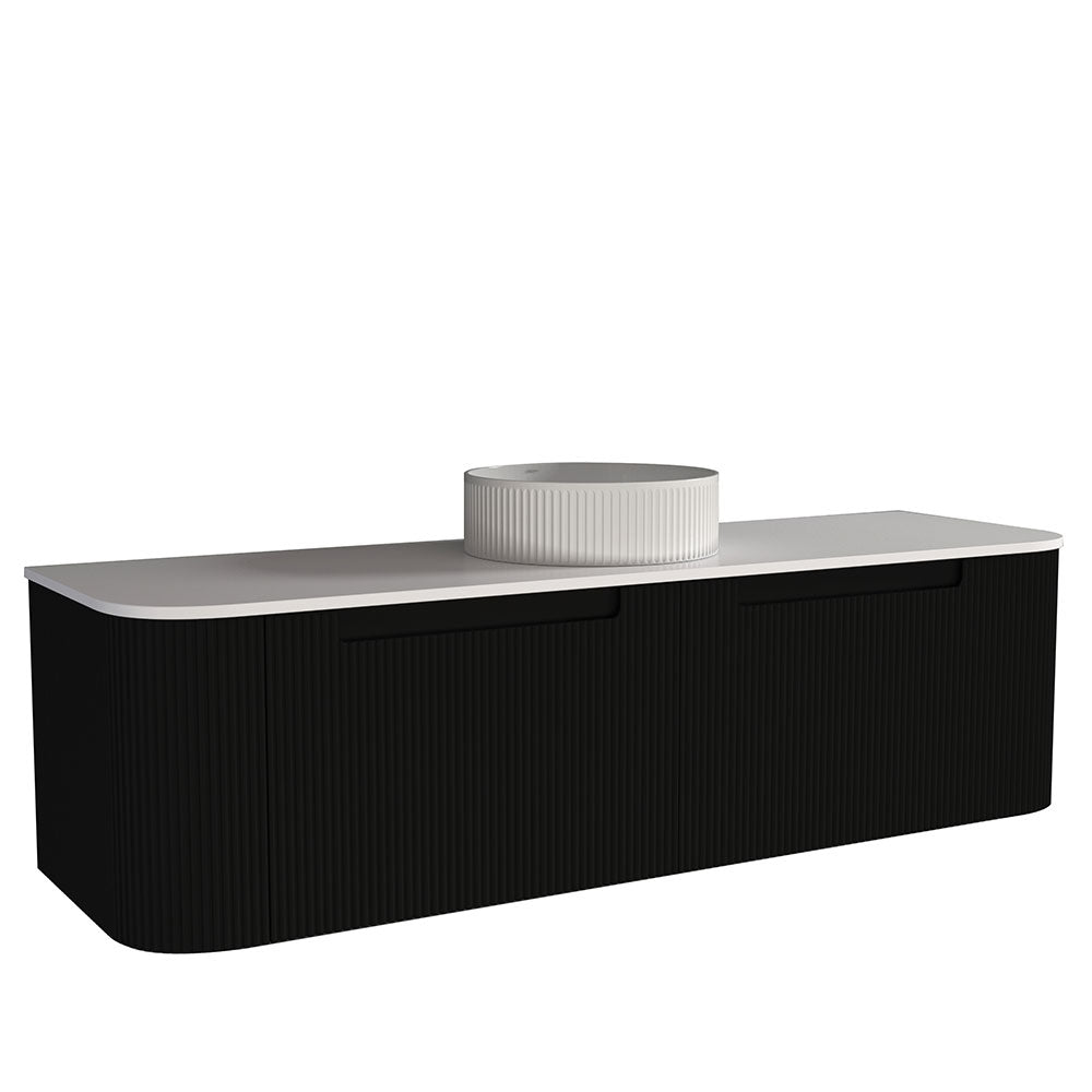 Fluted Matte Black Wall-Hung Vanity Units - Single Bowl - 1500x460x420mm
