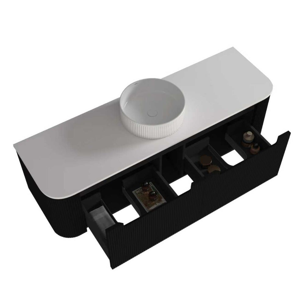 Fluted Matte Black Wall-Hung Vanity Units - Single Bowl - 1500x460x420mm – view 4