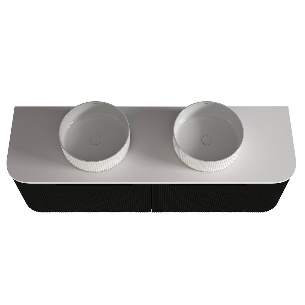 Fluted Matte Black Wall-Hung Vanity Units - Double Bowl - 1500x460x420mm – detail view