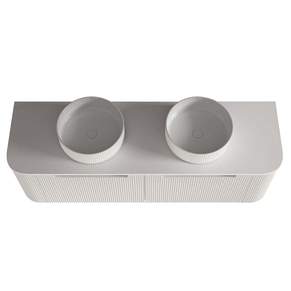 Fluted Matte White Wall-Hung Vanity Units - Double Bowl -1500x460x420mm – detail view