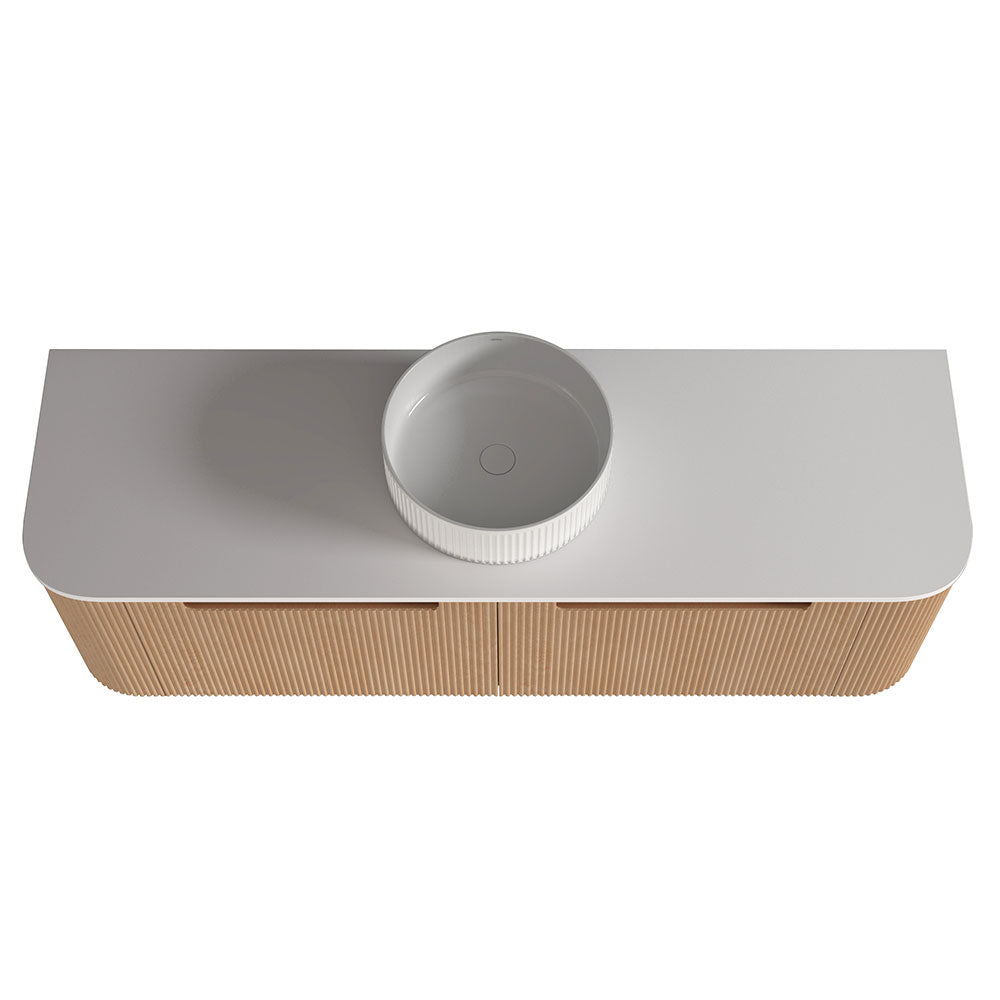 Fluted Natural Oak Wall-Hung Vanity Units - Single Bowl - 1500x460x420mm – alternate view
