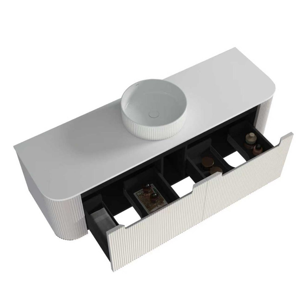 Fluted Matte White Wall-Hung Vanity Units - Single Bowl -1500x460x420mm – view 4
