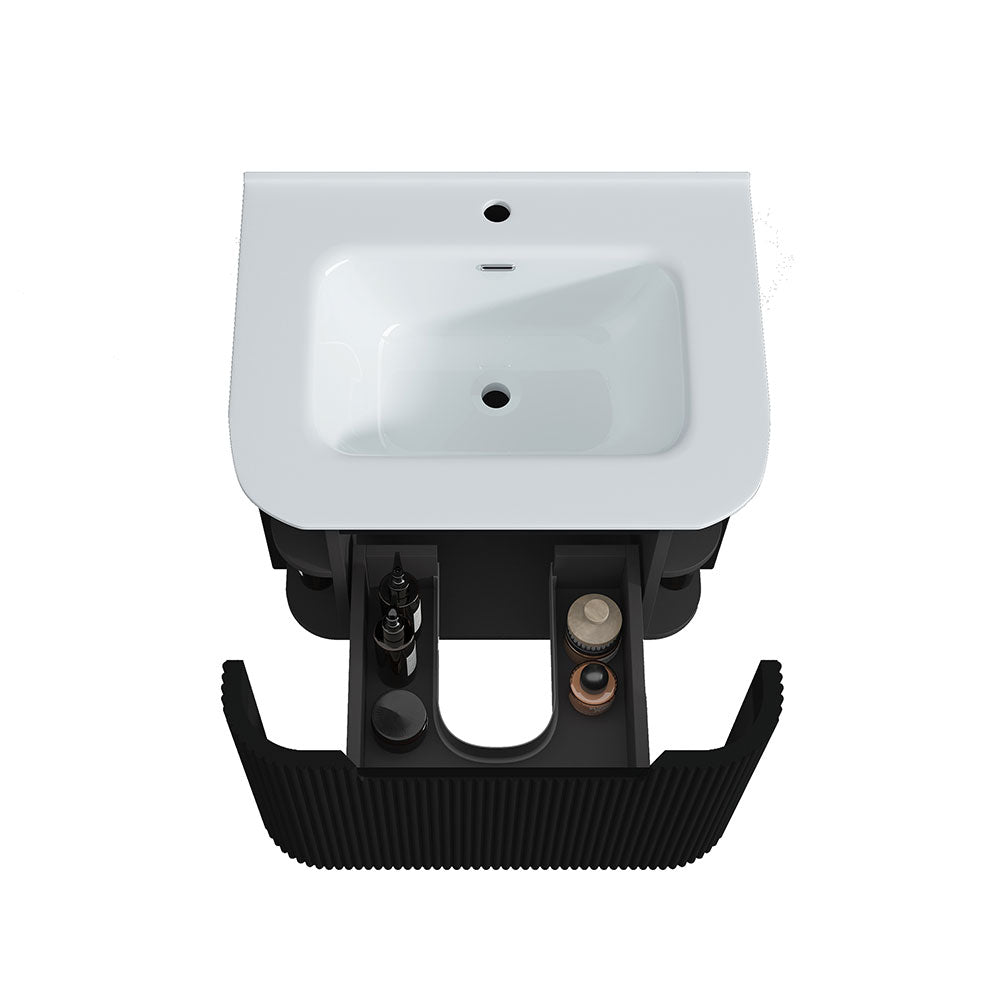 Fluted Matte Black Wall-Hung Vanity Units - 600x460x420mm – detail view
