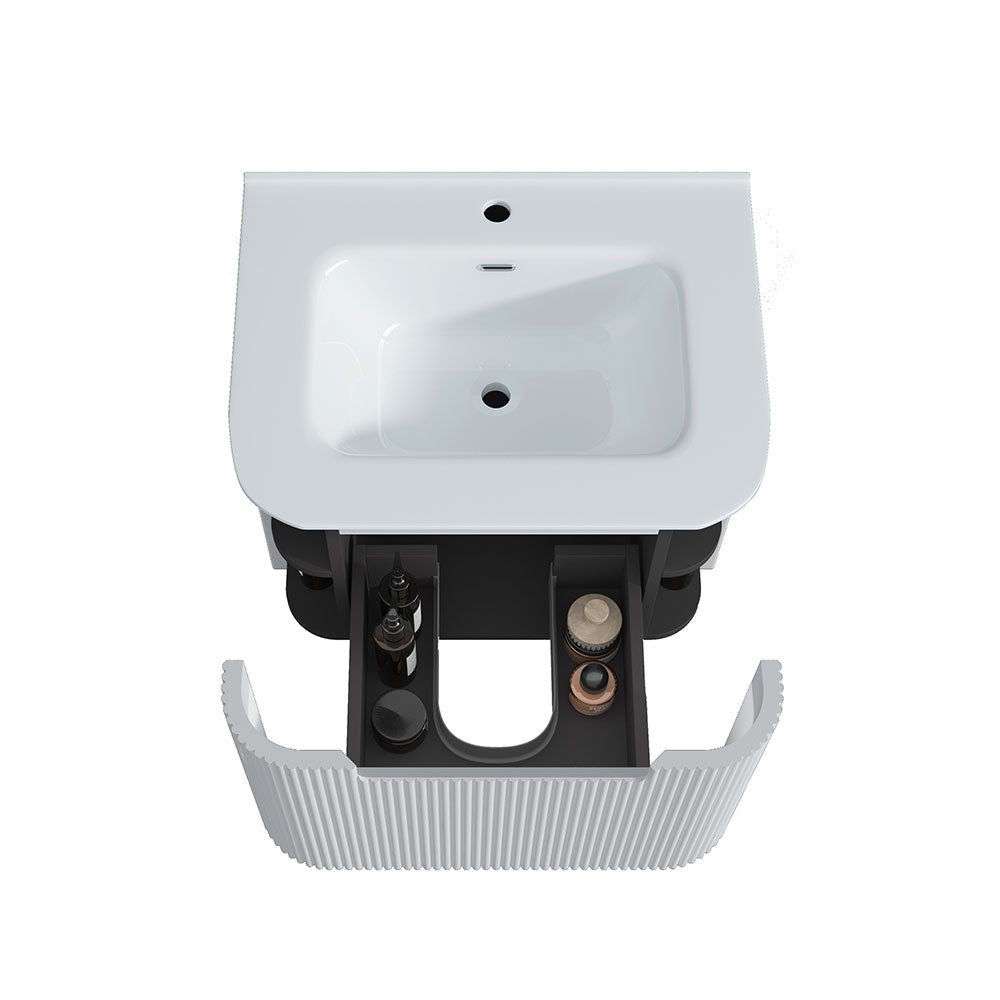 Fluted Matte White Wall-Hung Vanity Units - 600x460x420mm – detail view