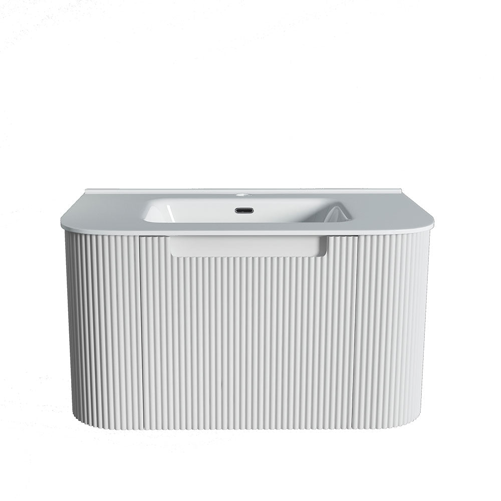 Fluted Matte White Wall-Hung Vanity Units - 750x460x420mm