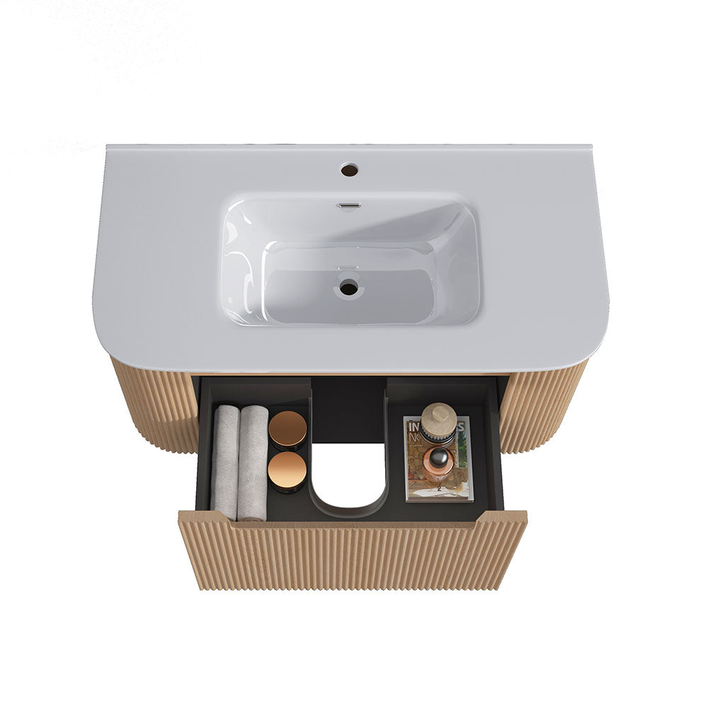 Fluted Natural Oak Wall-Hung Vanity Units - 900x460x420mm – view 4
