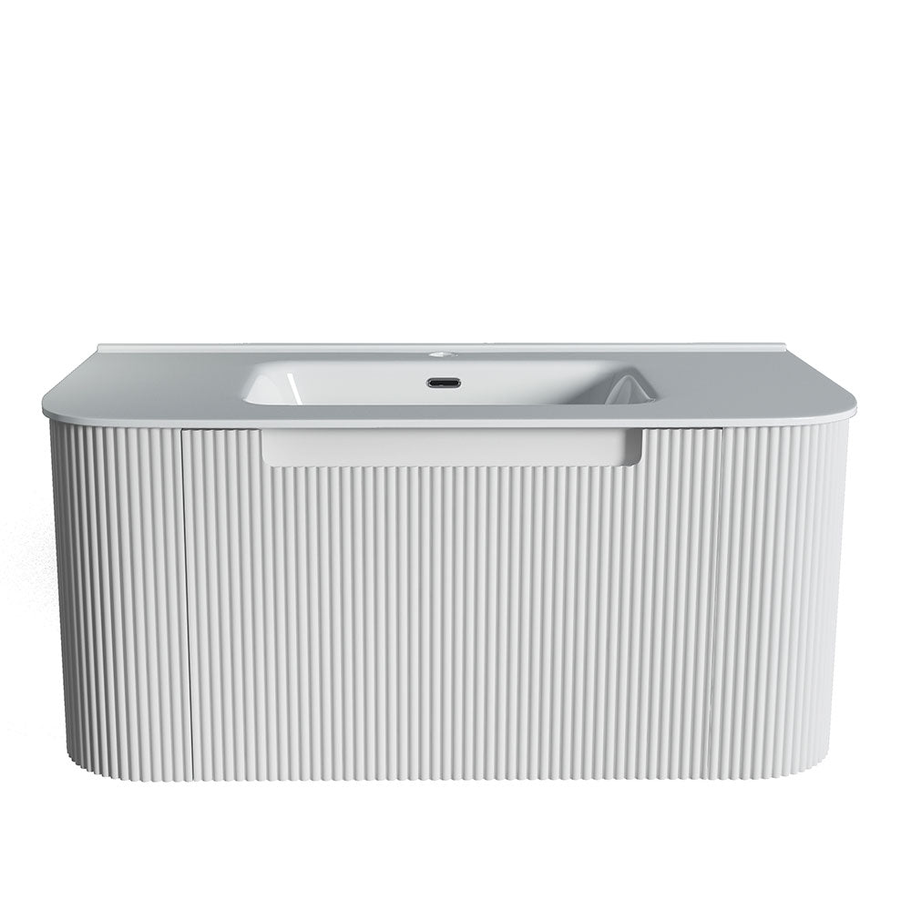 Fluted Matte White Wall-Hung Vanity Units - 900x460x420mm