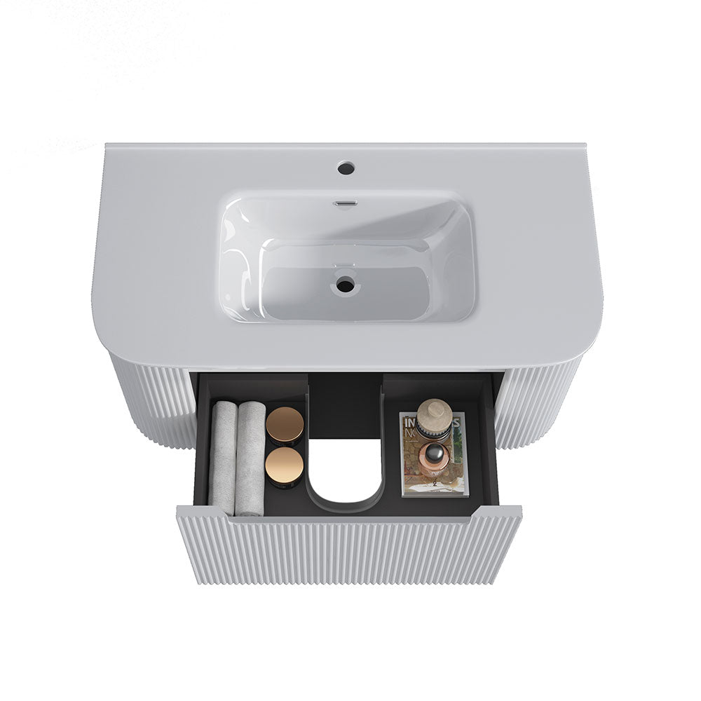 Fluted Matte White Wall-Hung Vanity Units - 900x460x420mm – detail view