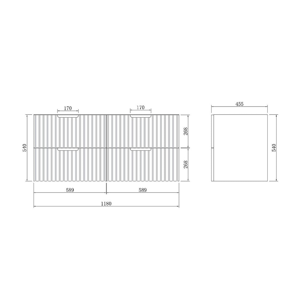WHGR1200D - 1200x460x540mm Wall Hung V Groove Vanity with Ceramic Basin – alternate view