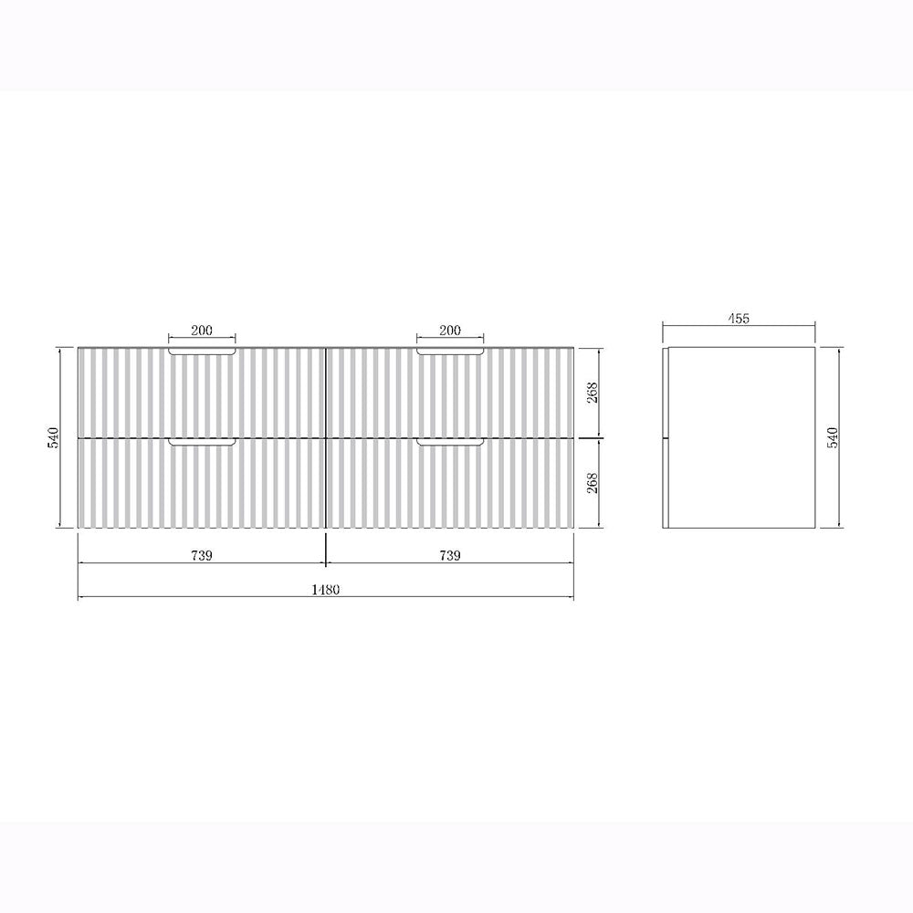 WHGR1500 - 1500x460x540mm Wall Hung V Groove Vanity with Ceramic Basin – alternate view