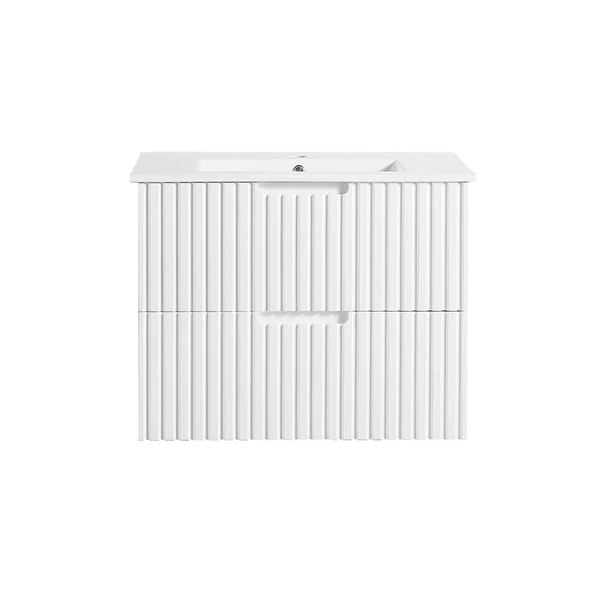750mm Wall Hung Bathroom Vanity Two Drawer Matte White V Groove