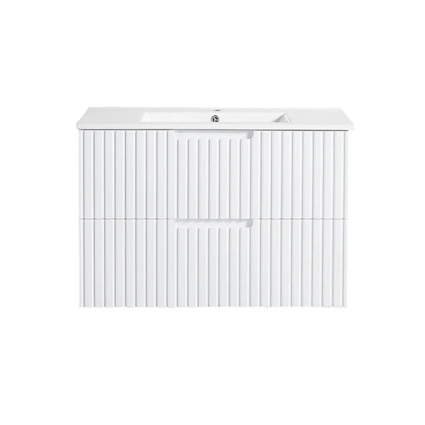 900mm Wall Hung Bathroom Vanity Two Drawer Matte White V Groove