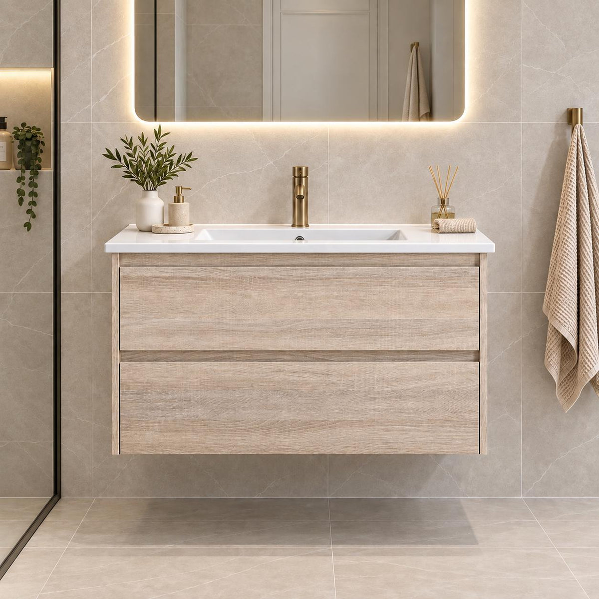 Gina 750mm Light Oak Vanity Wall Hung - 750x460x540mm