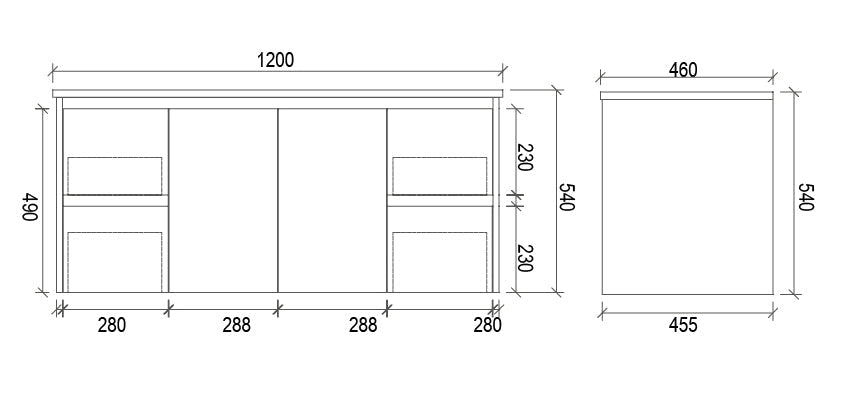 WHSH1200 - 1200x460x540mm Wall Hung Vanity with Shaker Doors – alternate view