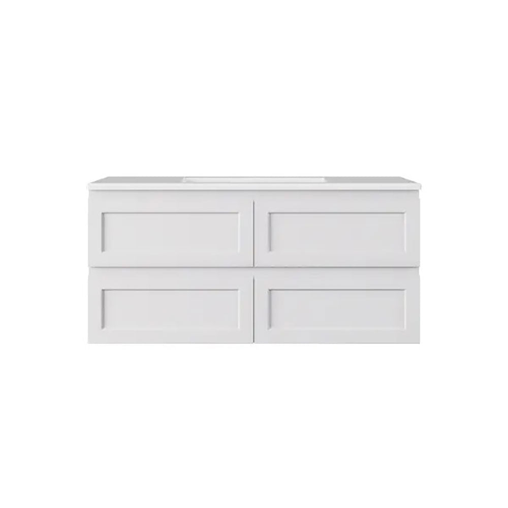WHSH1200MW - 1200x460x540mm Wall Hung Shaker Style Vanity with Ceramic Basin