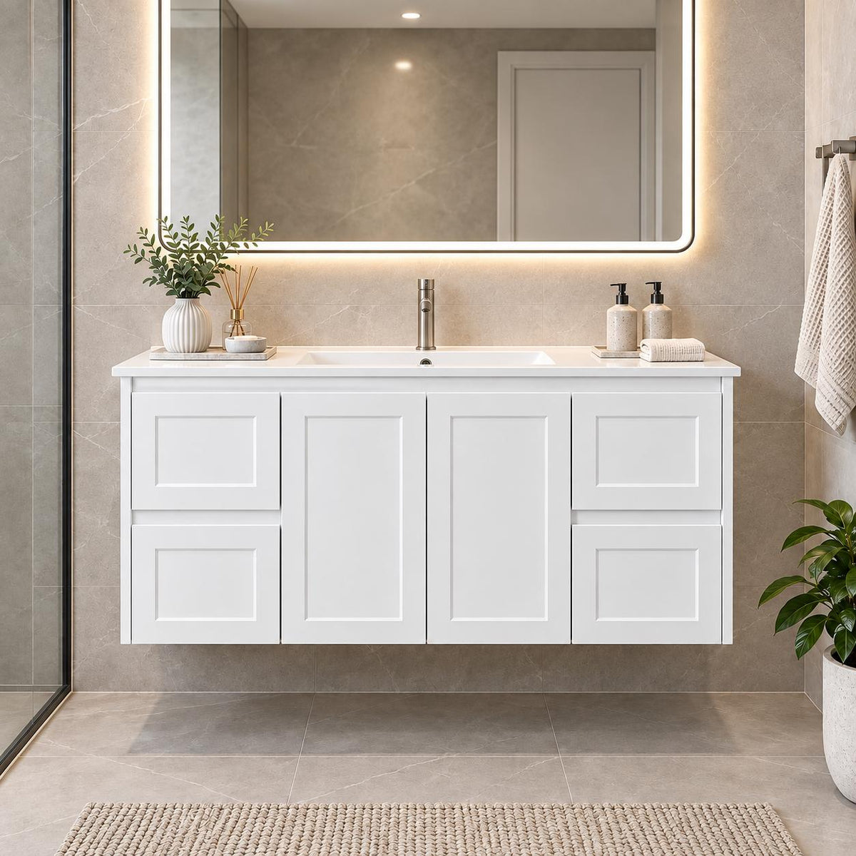 Shayla 1200mm Shaker Door Vanity Wall Hung - 1200x460x540mm