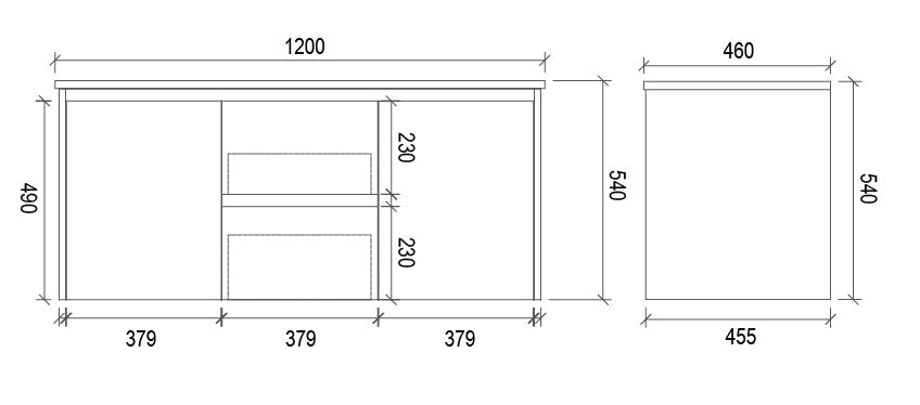 WHSH1200D - 1200x460x540mm Wall Hung Vanity with Shaker Doors and Double Bowl – detail view