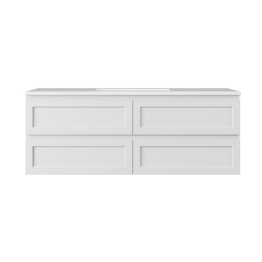 WHSH1500MW - 1500x460x540mm Wall Hung Shaker Style Vanity with Ceramic Basin