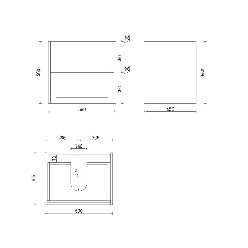 WHSH600MB - 600x460x540mm Wall Hung Shaker Style Vanity with Ceramic Basin – alternate view