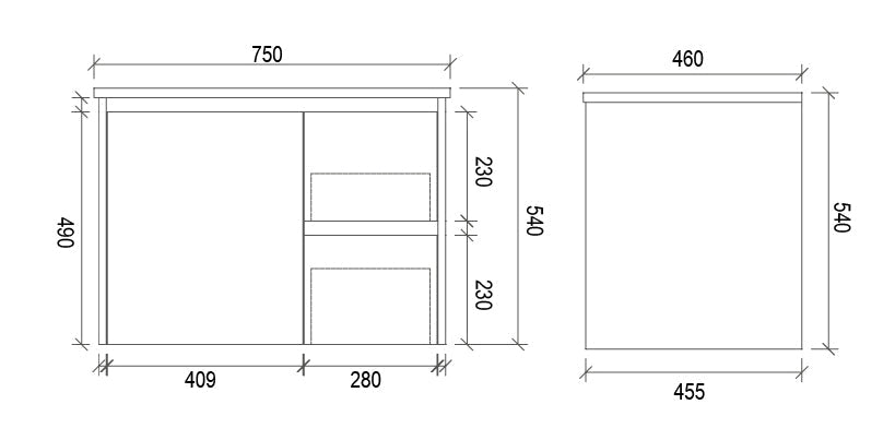 WHSH750R - 750x460x540mm Wall Hung Vanity with Shaker Doors – alternate view