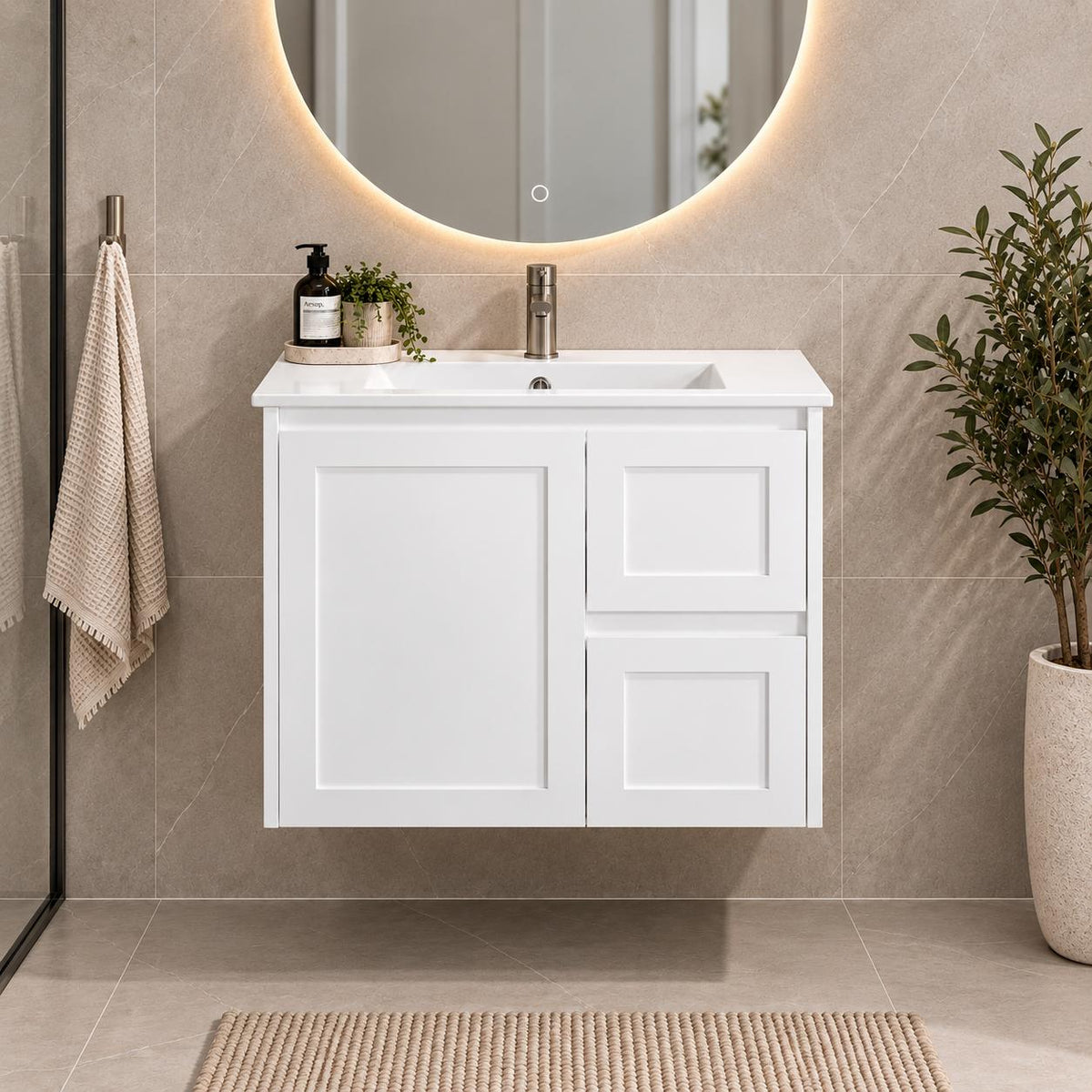 Shayla 750mm Shaker Door Vanity Wall Hung Right Hand Draws - 750x460x540mm