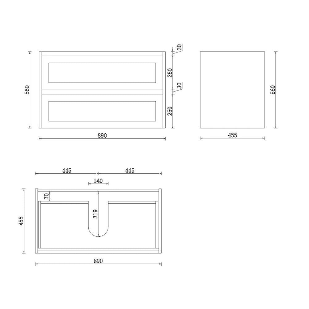 WHSH900MB - 900x460x540mm Wall Hung Shaker Style Vanity with Ceramic Basin – alternate view