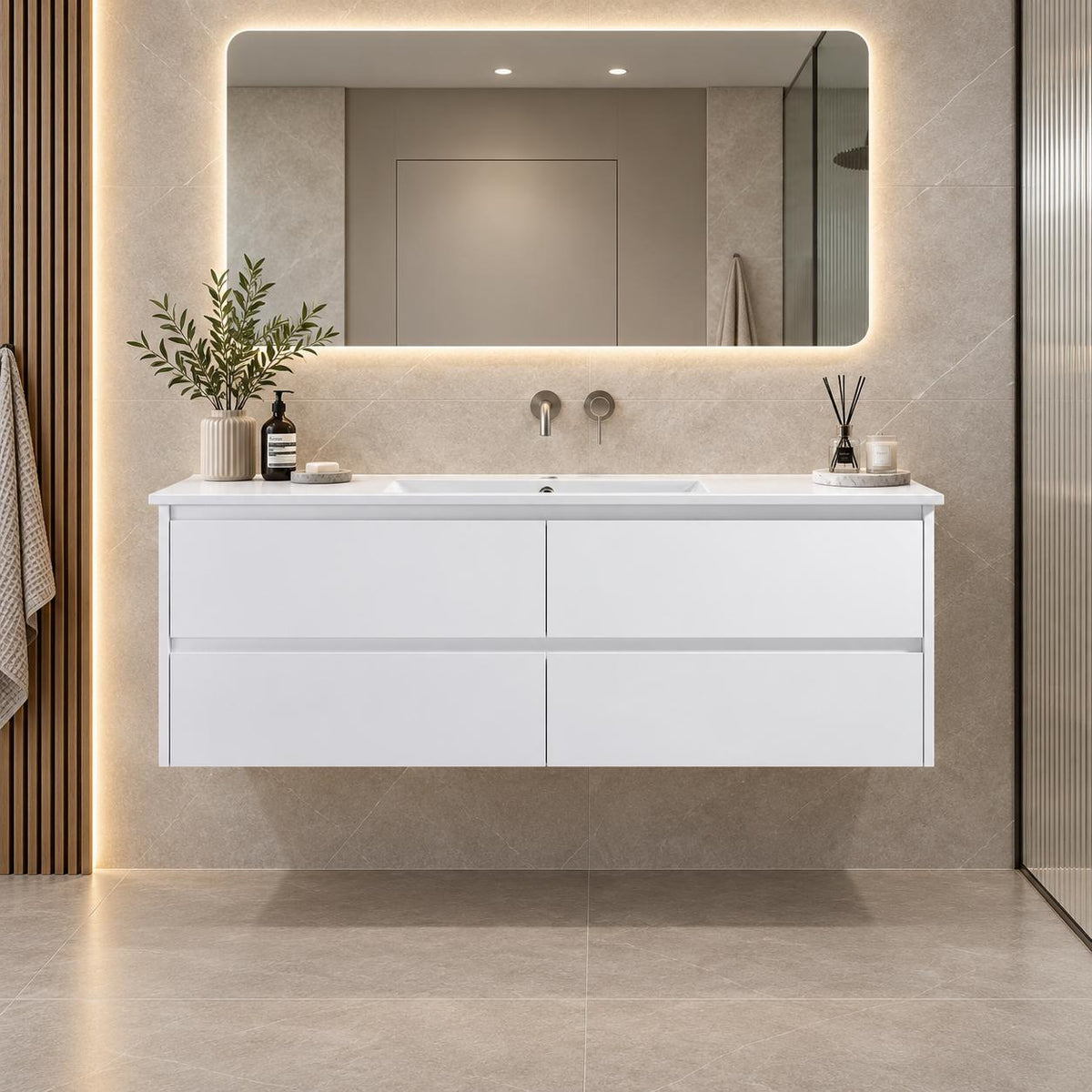 Teddy Four Draw PVC Vanity 1200mm Wall Hung - 1200x460x560mm
