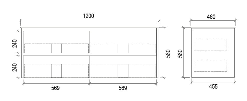 WHTD1200D - 1200x460x560mm Wall Hung PVC Vanity with Double Bowl Basin – alternate view