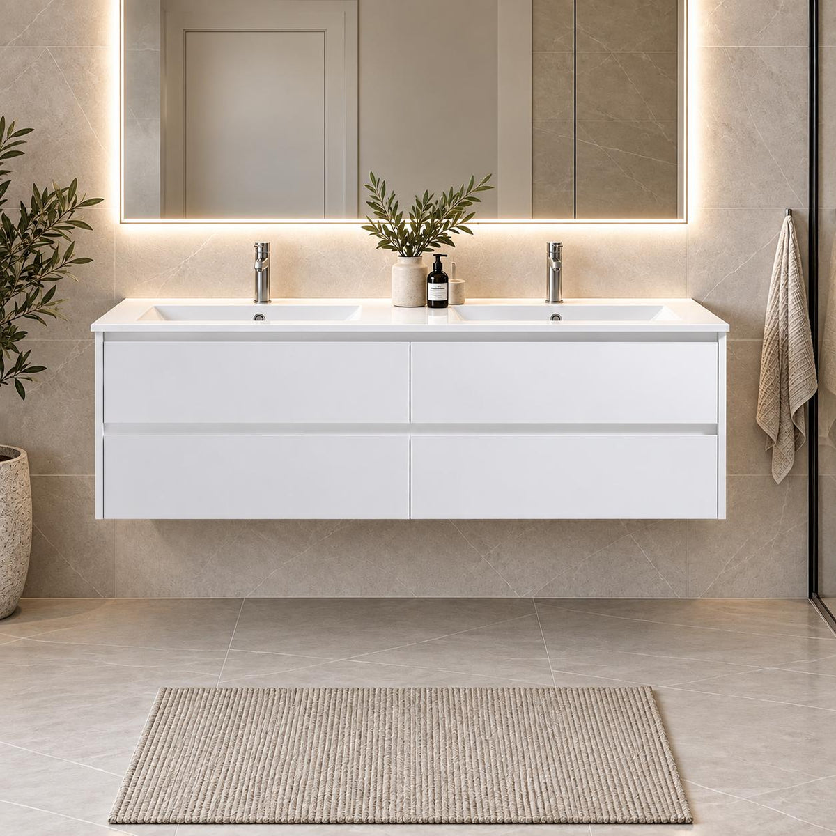 Teddy Four Draw PVC Vanity 1200mm Wall Hung Double Bowl - 1200x460x880mm