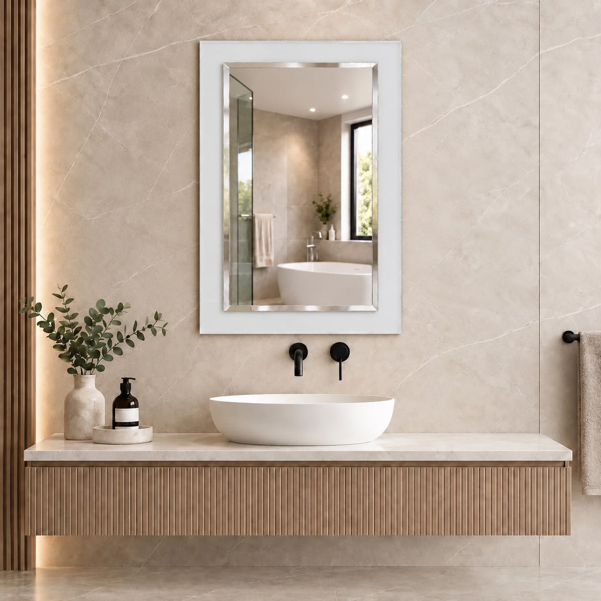 Rectangular White Glass Framed Mirror - 600x750mm
