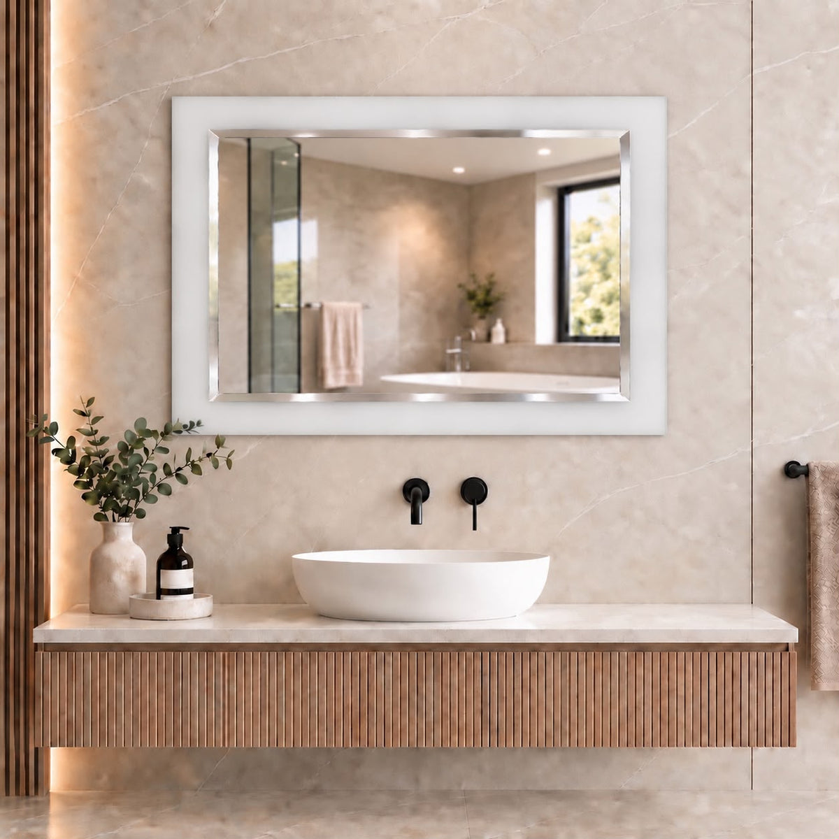 Rectangular White Glass Framed Mirror - 900x750mm