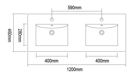 WS1200D - 1200x460mm Tear White Stone Top with Double Bowl Undermount Basin – alternate view