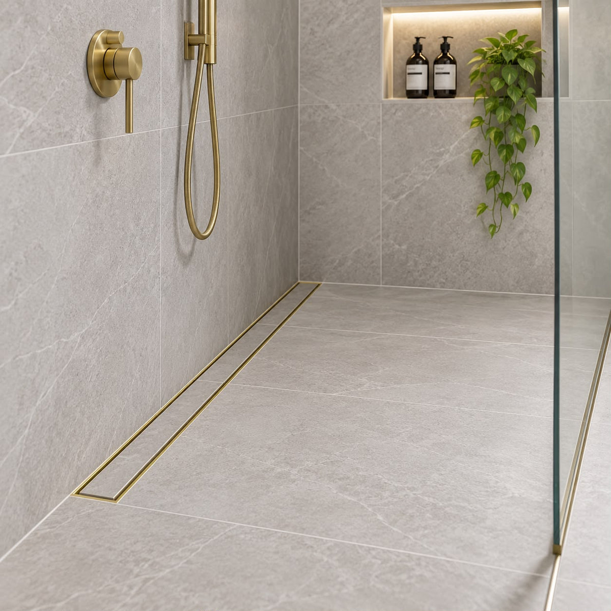 Aluminium Tile Insert Shower Drain – Brushed Gold
