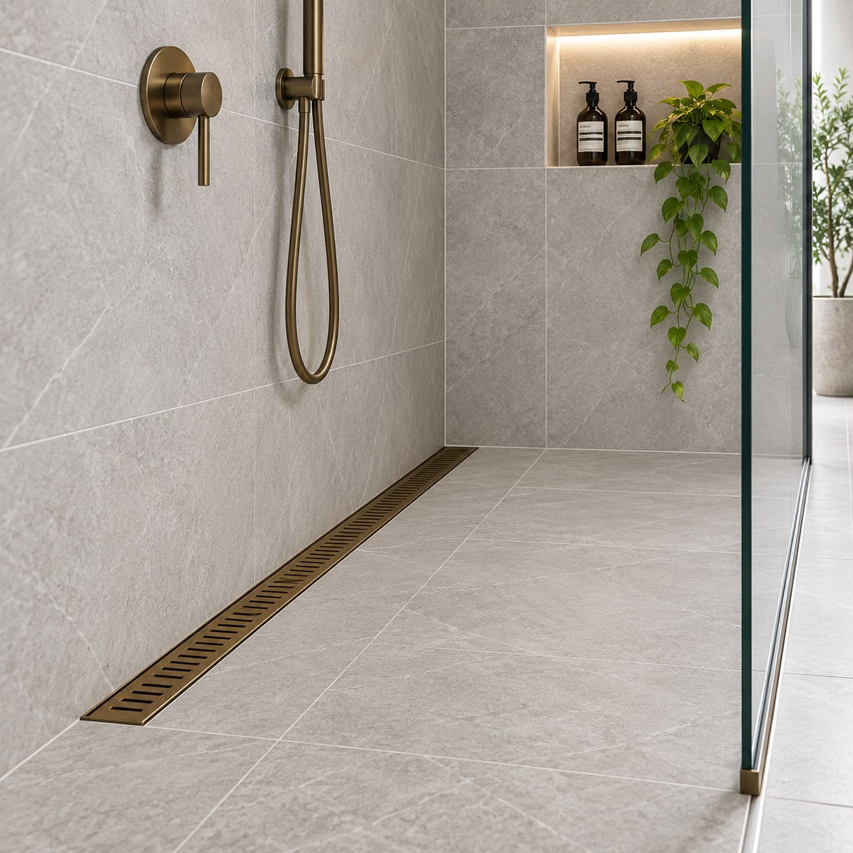 Aluminium Slotted Shower Drain - Antique Brass