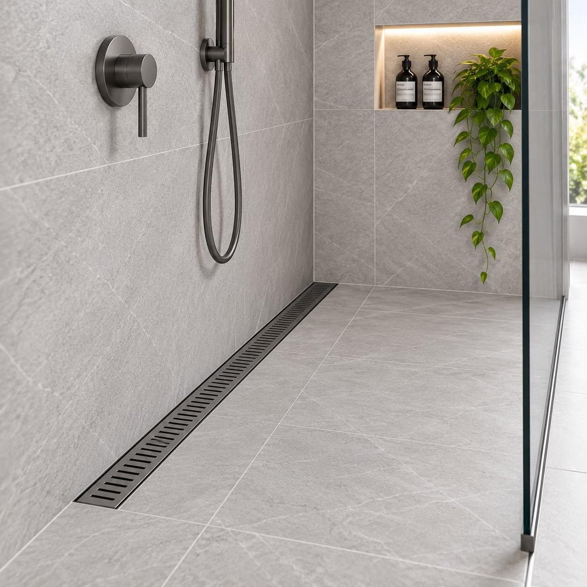 Aluminium Slotted Shower Drain - Gun Metal