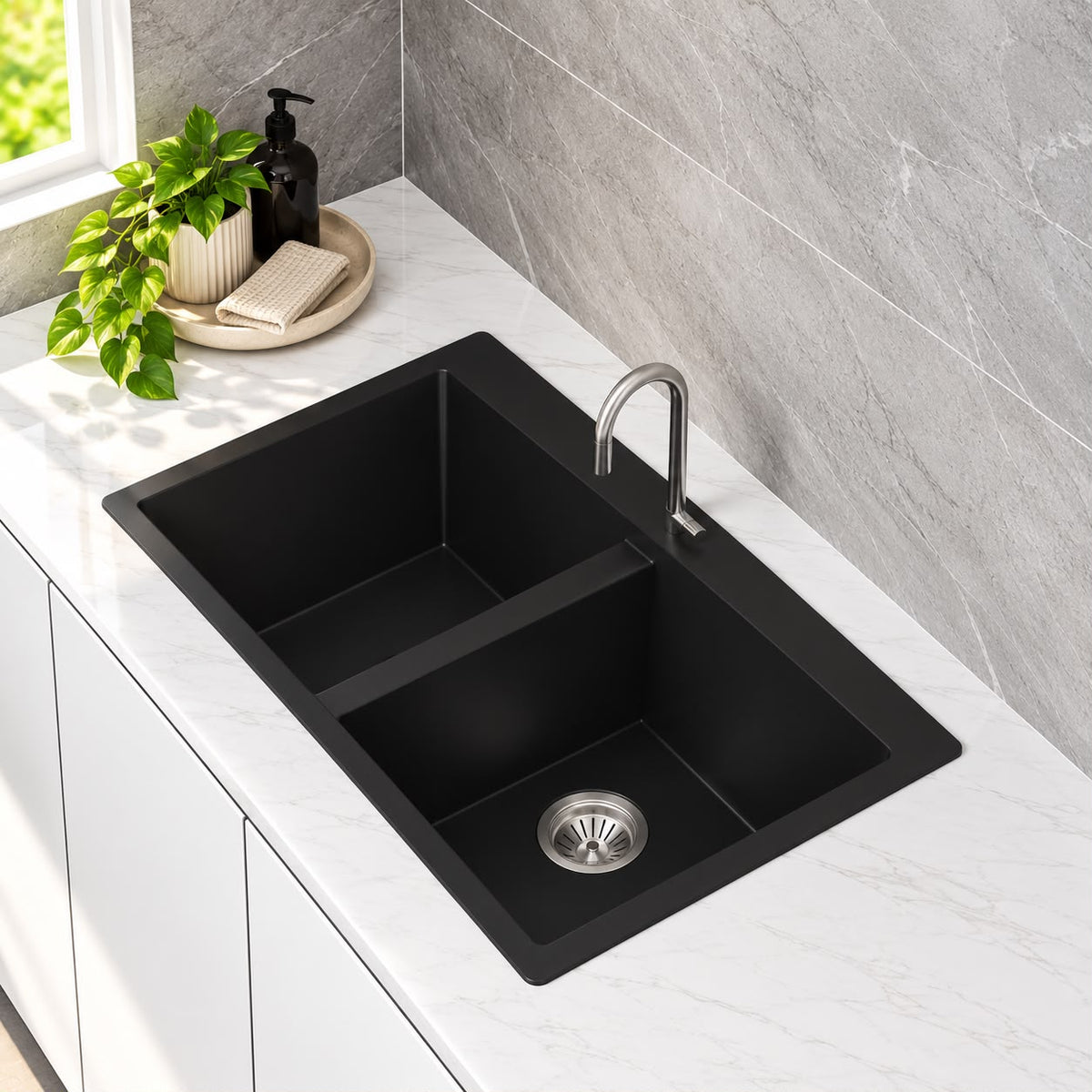 860mm Single Bowl Black Granite Sink - 860 x 510 x 251mm
