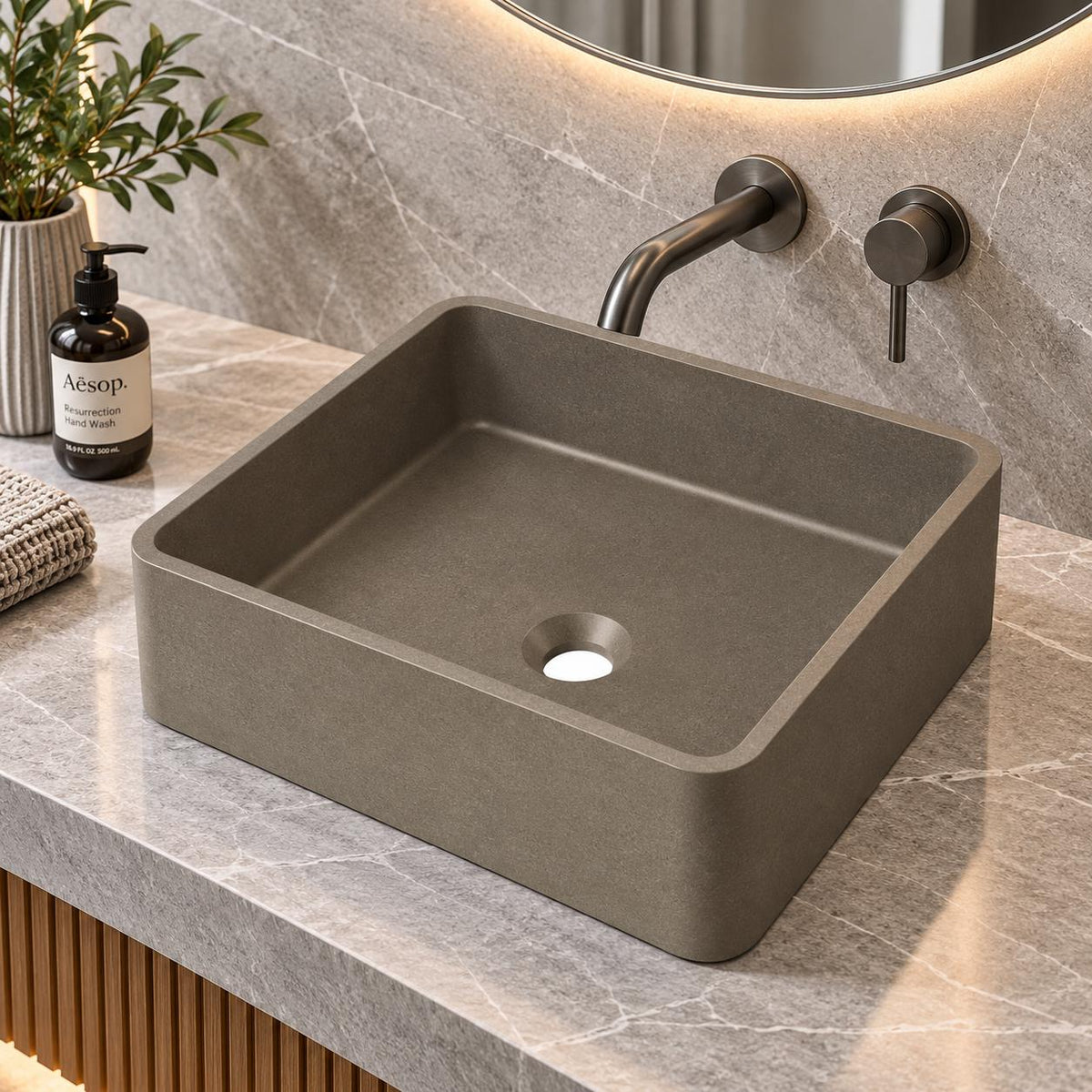 360mm Square Concrete Basin Above Counter - 360x360x120mm
