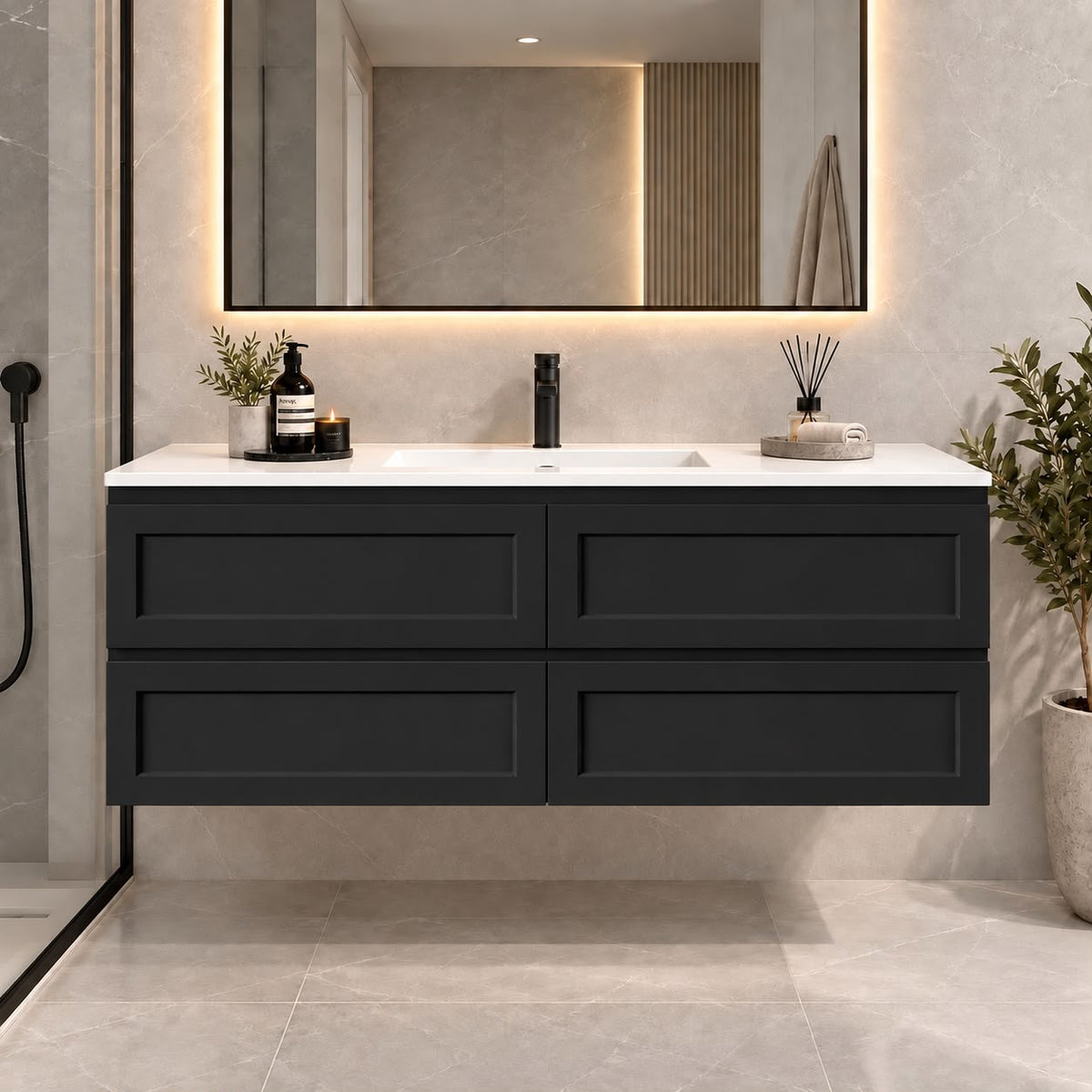 Fremantle 1500mm All Draw Wall Hung Vanity Matte Black - 1500x475x545