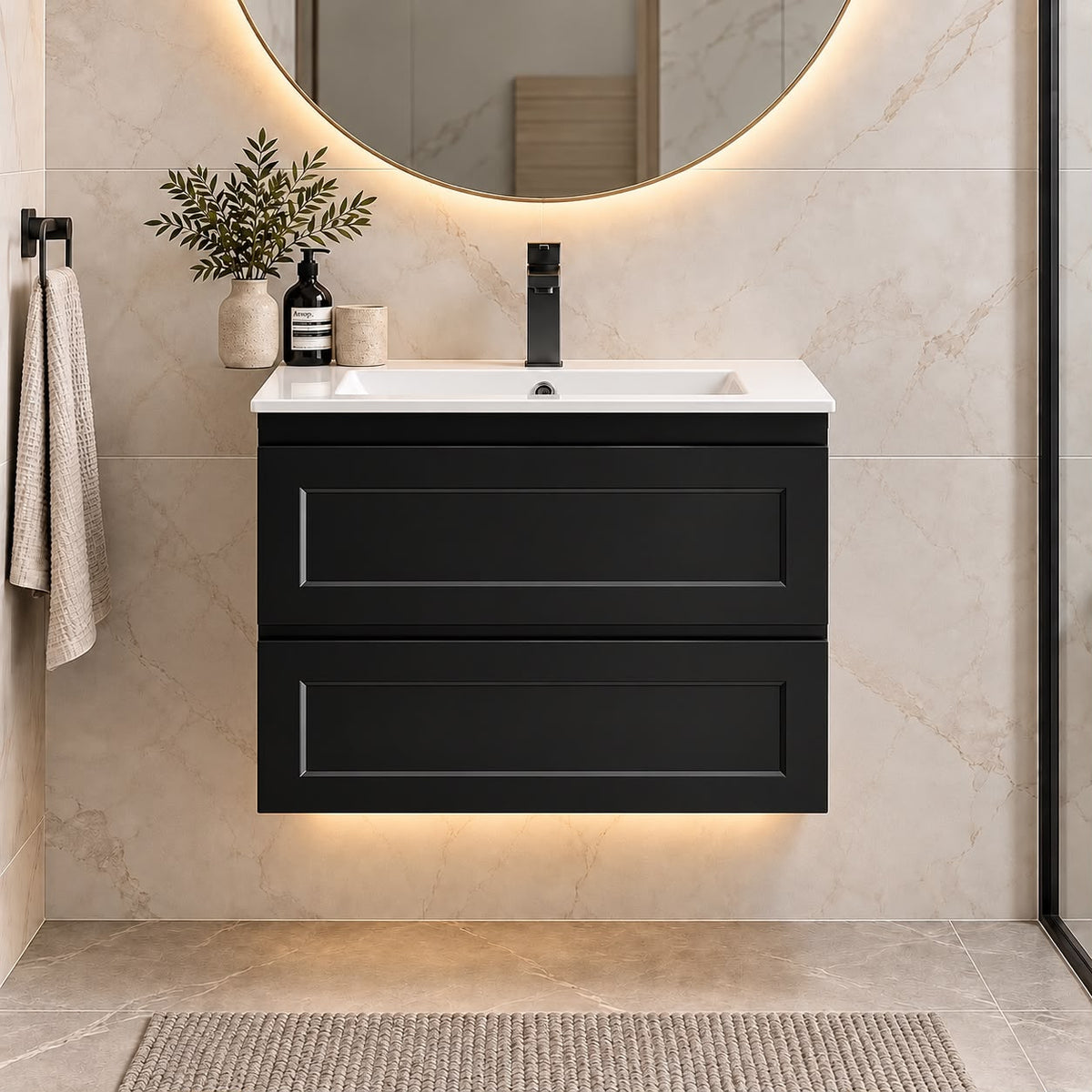 Fremantle 750mm All Draw Wall Hung Vanity Matte Black - 750x475x545