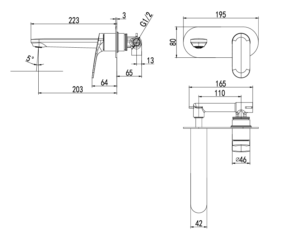 Sulu II Wall Basin Mixer Rough-In Body – alternate view