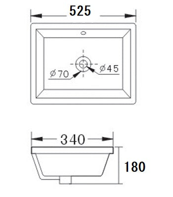 525mm Rectangular Gloss White Undermount Basin - 525x340x180mm